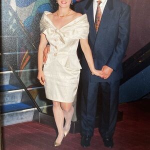 Women’s vintage gold two piece bow off the shoulder two piece set